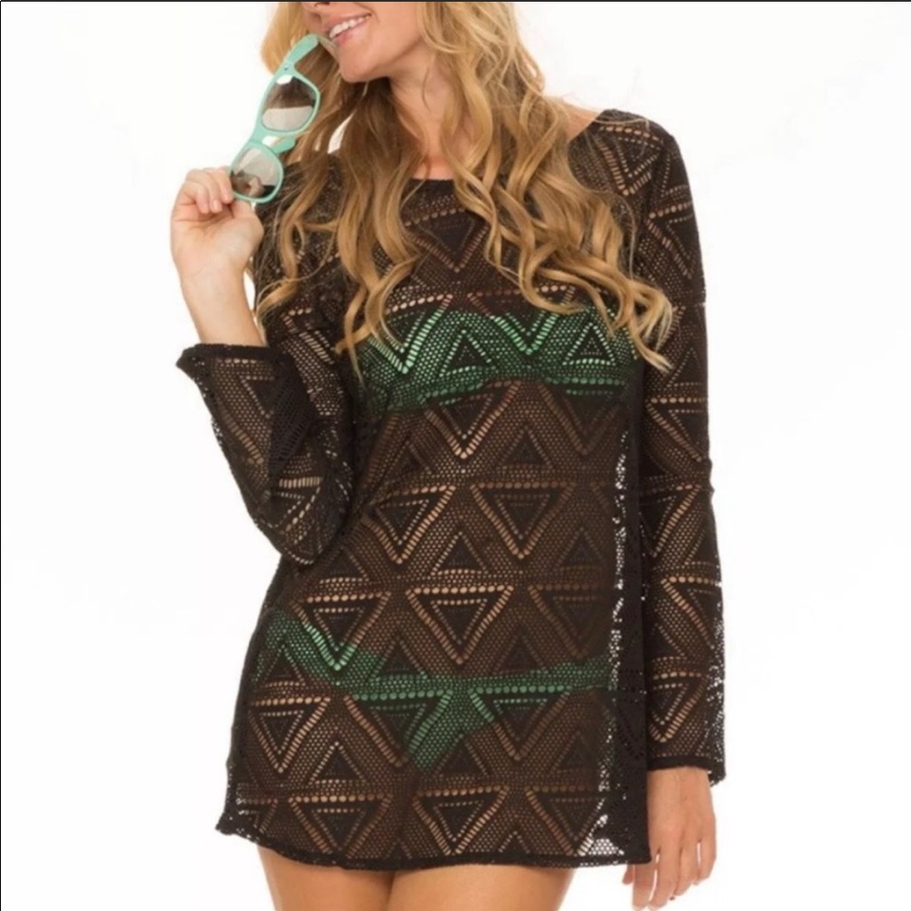 Lagaci Open Back Bell Sleeves Swim Coverup Crochet